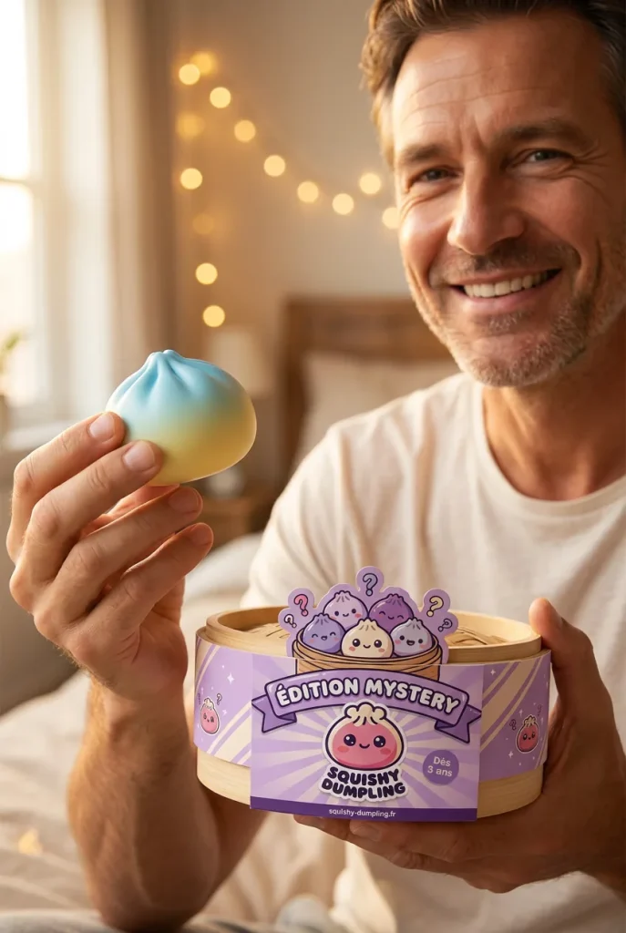 Dumpling Squishy Mystery Box 12 kpl Bambukoreilla pakkauksensa kanssa