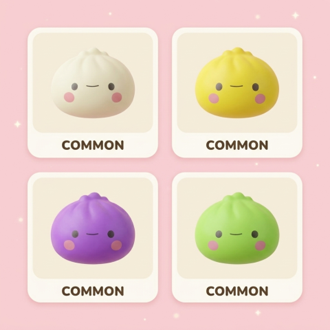 Dumpling Squishy Mystery Box 12 kpl Bambukoreilla puristettuna kädessä