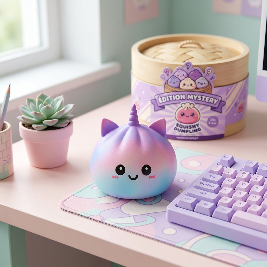 Jumbo Dumpling Squishy Sateenkaariyksisarvinen arkisessa asetelmassa