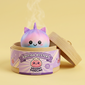 Jumbo Dumpling Squishy Sateenkaariyksisarvinen bambutyylisessä höyrytyskorissa