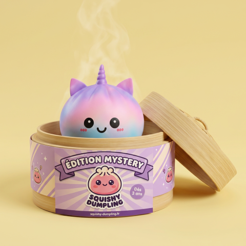 Jumbo Dumpling Squishy Sateenkaariyksisarvinen bambutyylisessä höyrytyskorissa