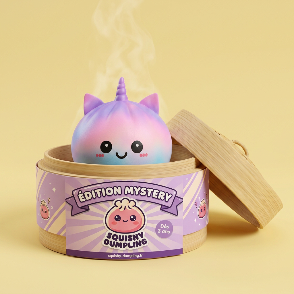 Jumbo Dumpling Squishy Sateenkaariyksisarvinen bambutyylisessä höyrytyskorissa