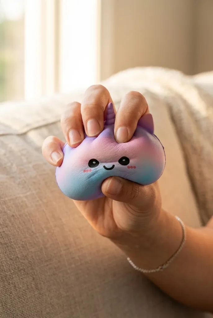Jumbo Dumpling Squishy Sateenkaariyksisarvinen puristuksessa