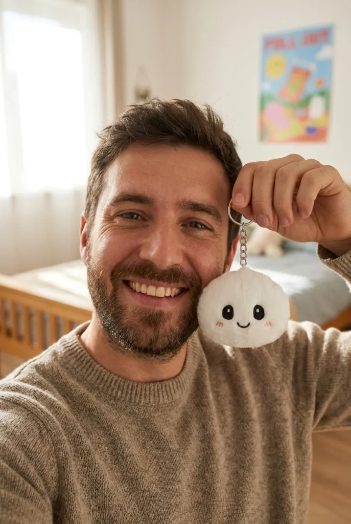 Dumpling Squishy Avaimenperäsetti 6 kpl kasvojen lähellä — asiakaskuva