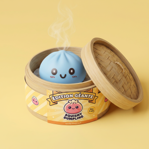 Blue Dumpling Squishy Jumbo bambutyylisessä höyrykorirasiassaan