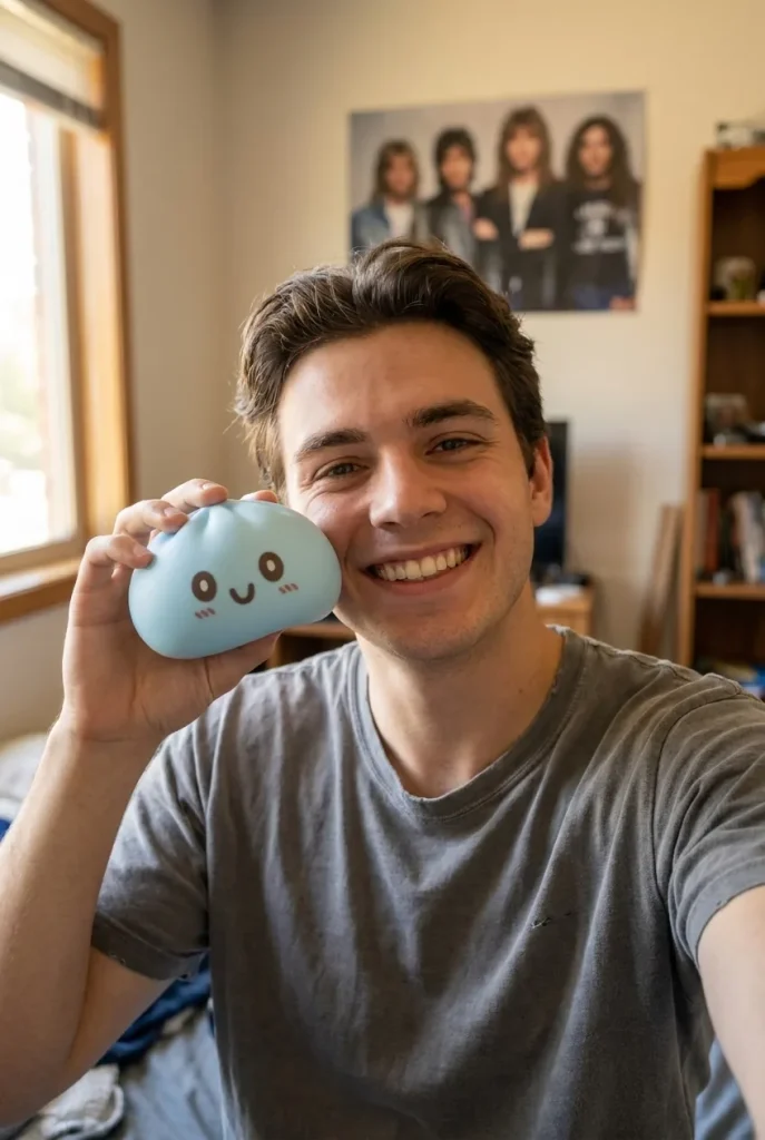 Blue Dumpling Squishy Jumbo kasvojen lähellä — asiakaskuva
