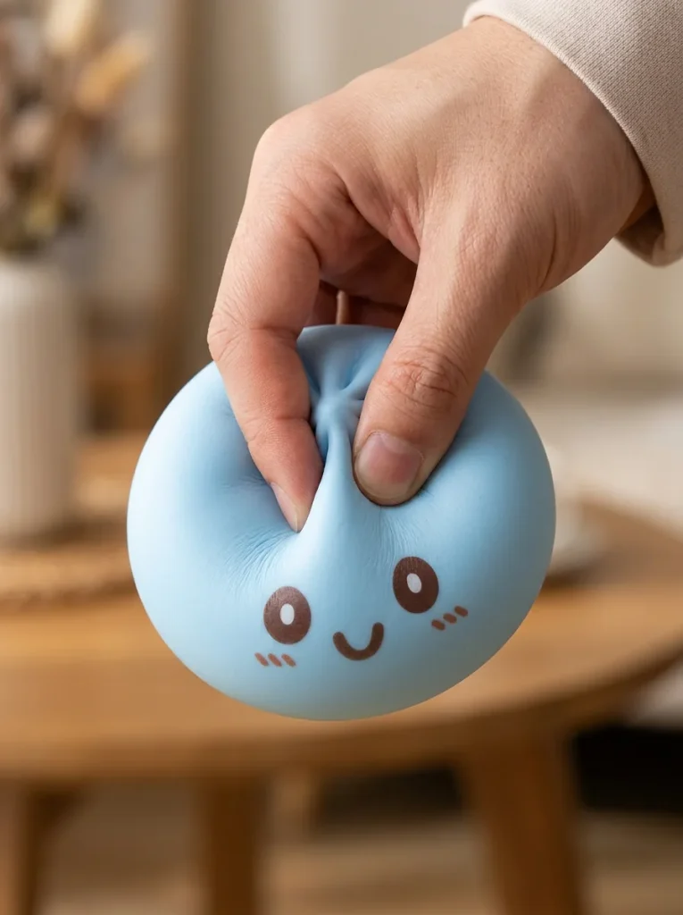 Blue Dumpling Squishy Jumbo sormien välissä — asiakaskuva