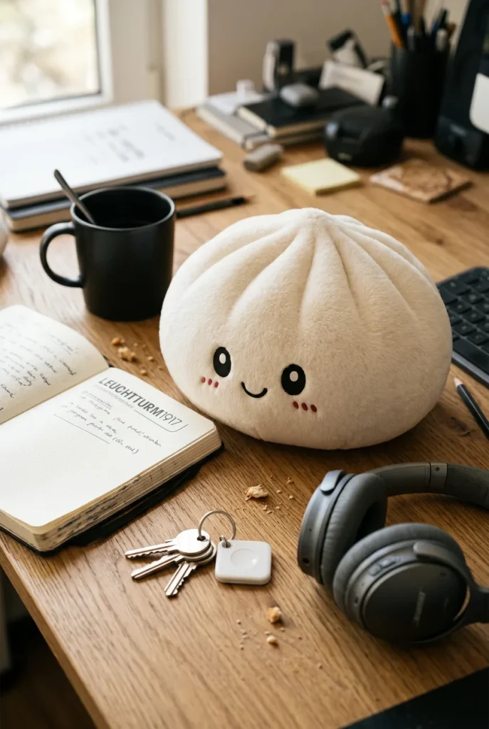 Squishy Dumpling Big – Jättikokoinen Halaustyyny työpöydällä — asiakaskuva