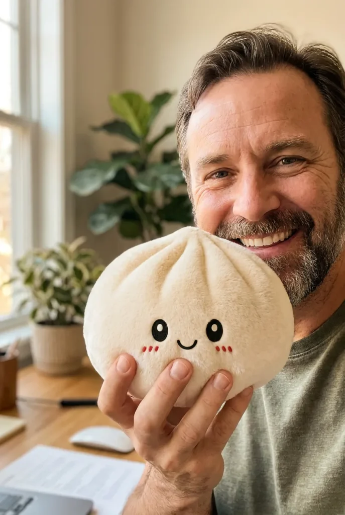 Squishy Dumpling Big – Jättikokoinen Halaustyyny kasvojen lähellä — asiakaskuva