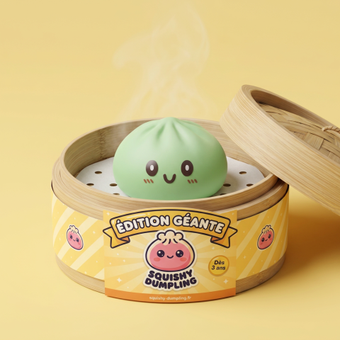 Jumbo Dumpling Squishy Vihreä bambutyylisessä höyrykorirasiassaan