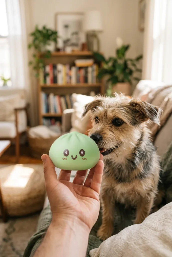 Jumbo Dumpling Squishy Vihreä ja lemmikki — asiakaskuva