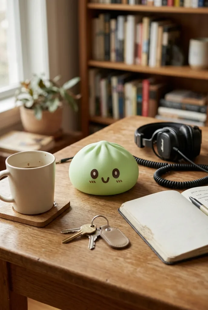 Jumbo Dumpling Squishy Vihreä työpöydällä — asiakaskuva