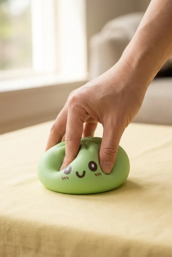 Jumbo Dumpling Squishy Vihreä sormien välissä — asiakaskuva