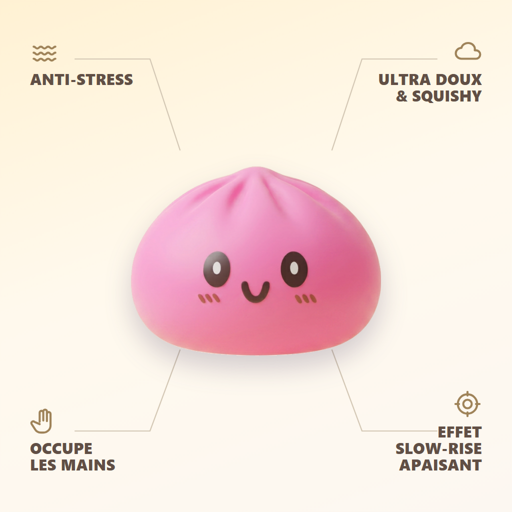 Dumpling Squishy Jätti Pinkki 15 cm — antistress, ultrapehmeä, slow-rise