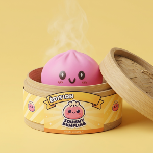 Dumpling Squishy Jätti Pinkki 15 cm bambutyylisessä höyrykorirasiassaan