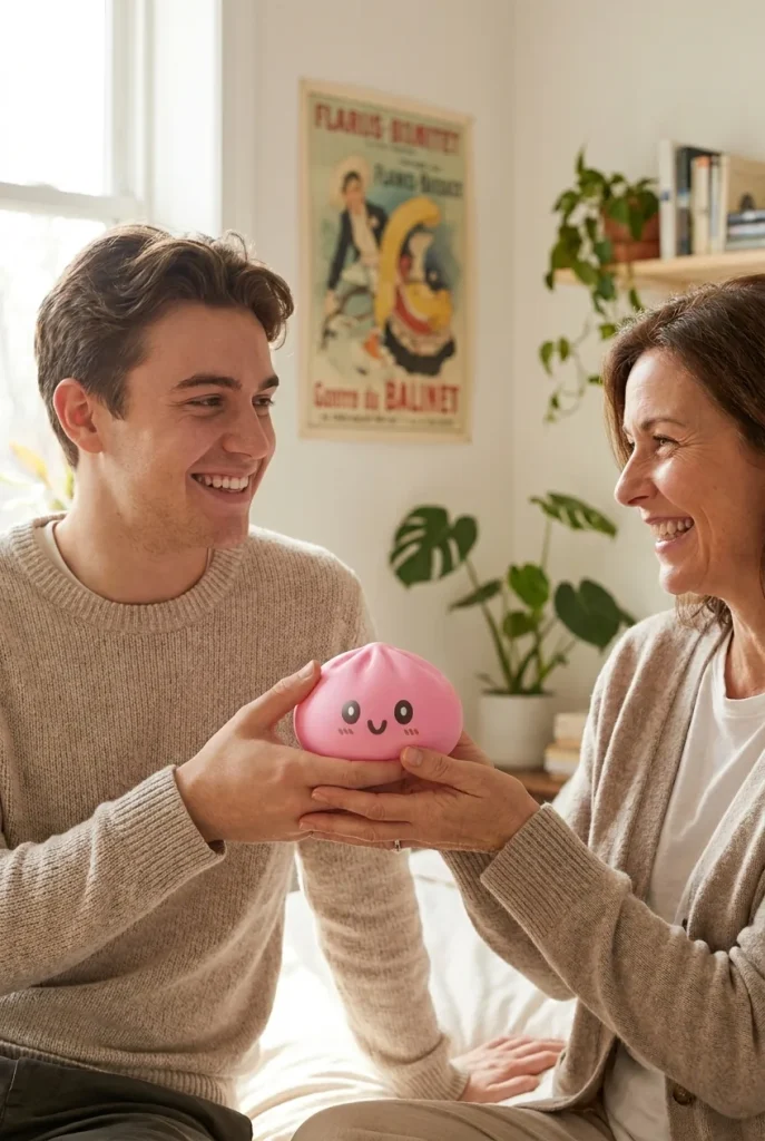 Dumpling Squishy Jätti Pinkki 15 cm lahjana — asiakaskuva