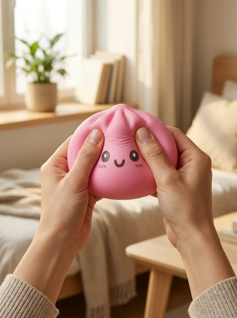Dumpling Squishy Jätti Pinkki 15 cm sormien välissä — asiakaskuva