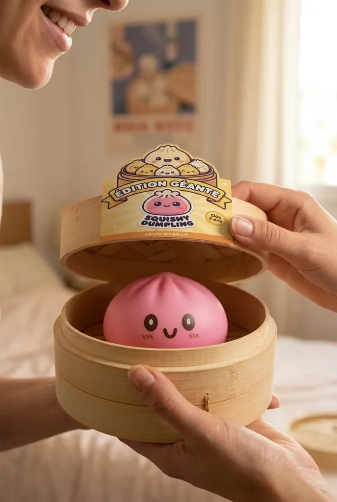 Dumpling Squishy Jätti Pinkki 15 cm — unboxing, asiakaskuva