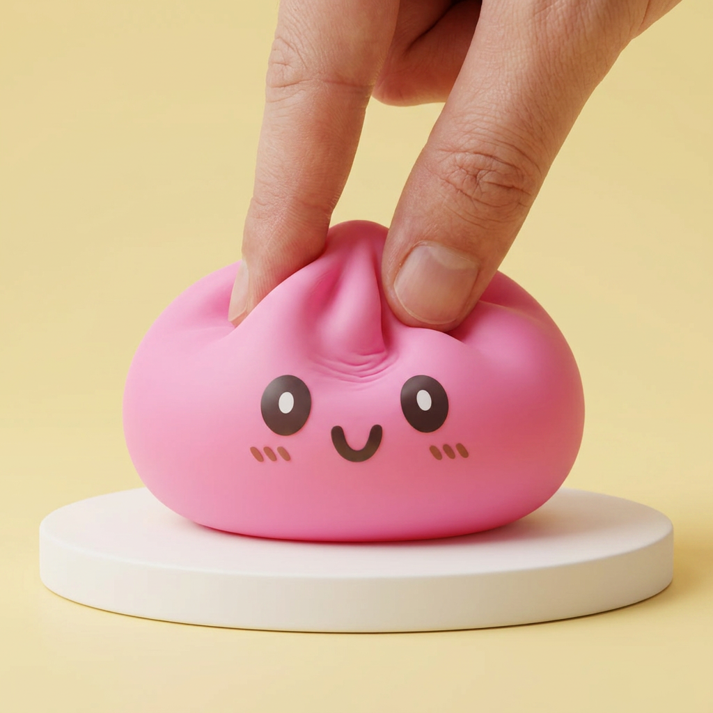 Dumpling Squishy Jätti Pinkki 15 cm puristettuna kädessä, squishy-materiaali