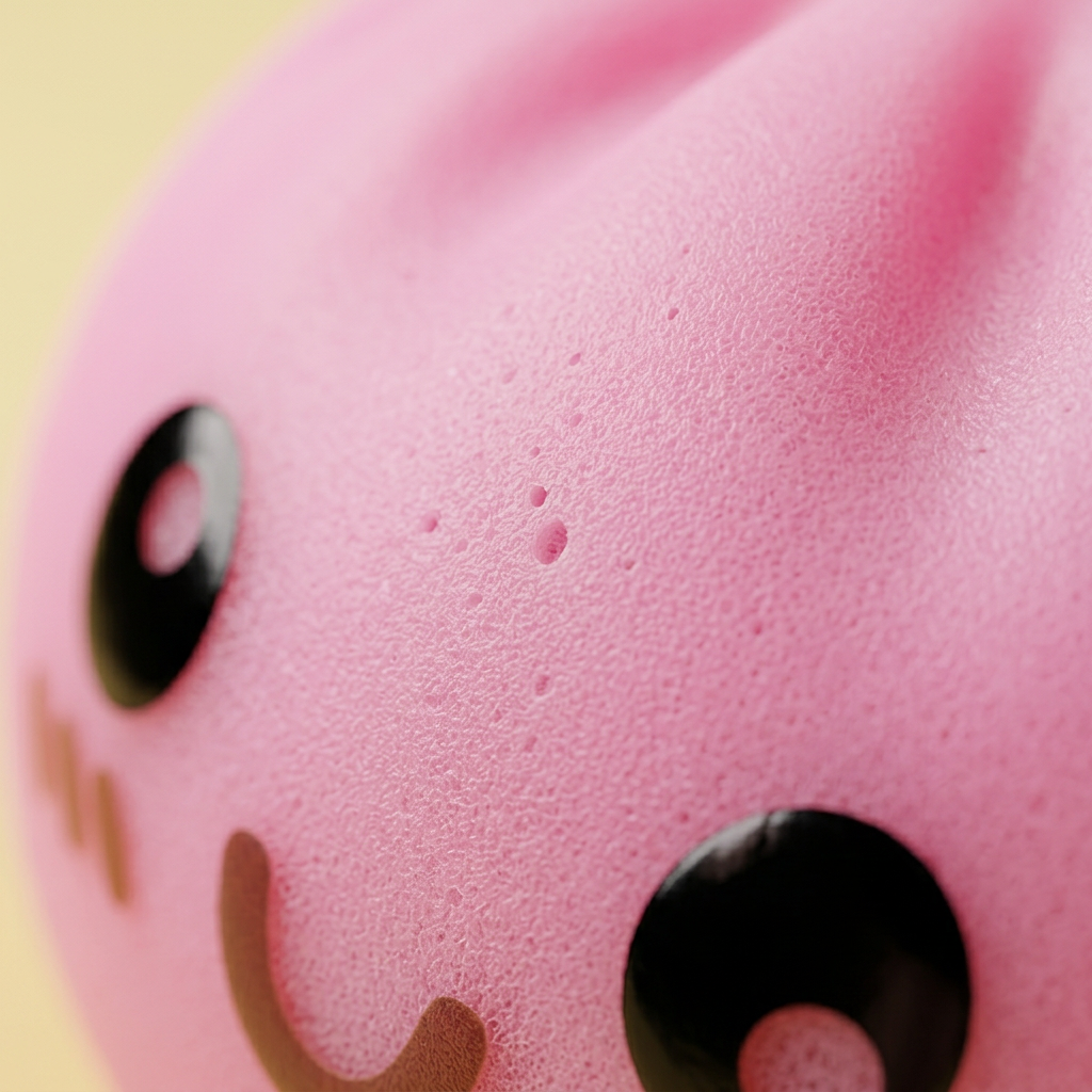 Dumpling Squishy Jätti Pinkki 15 cm — makrolähikuva tekstuurista