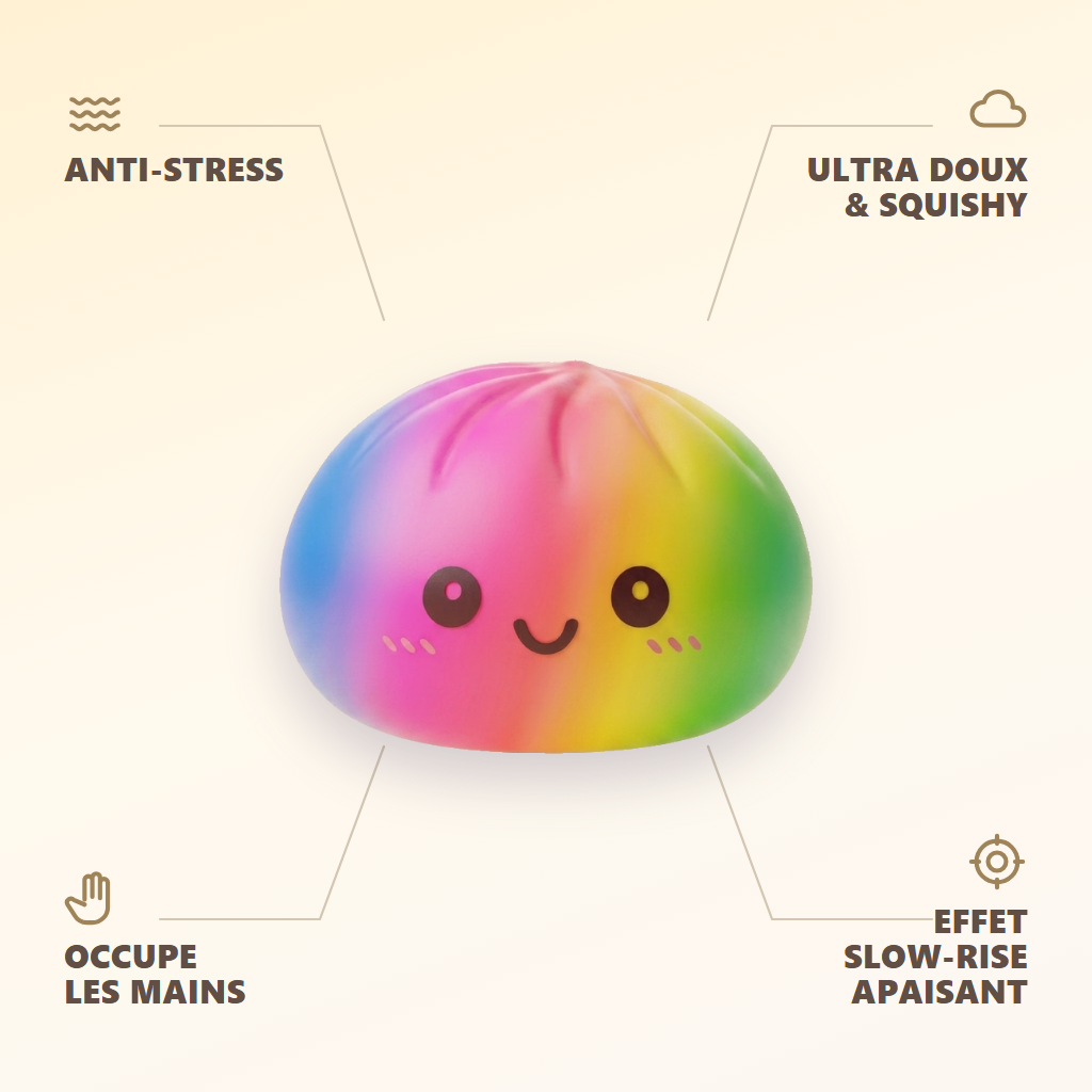Rainbow Dumpling Squishy XXL — antistress, ultrapehmeä, slow-rise