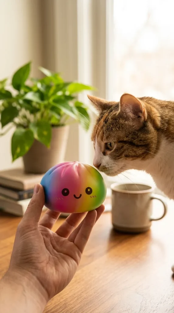 Rainbow Dumpling Squishy XXL ja lemmikki — asiakaskuva