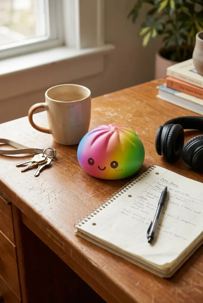 Rainbow Dumpling Squishy XXL työpöydällä — asiakaskuva