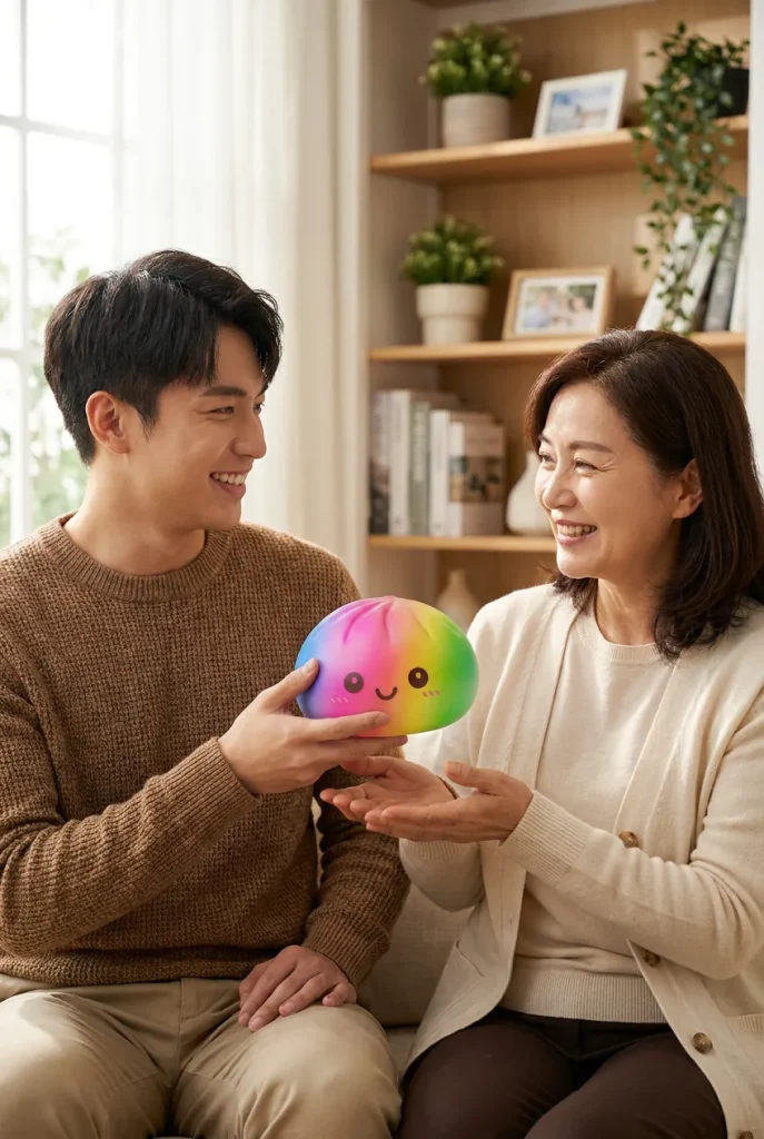 Rainbow Dumpling Squishy XXL lahjana — asiakaskuva