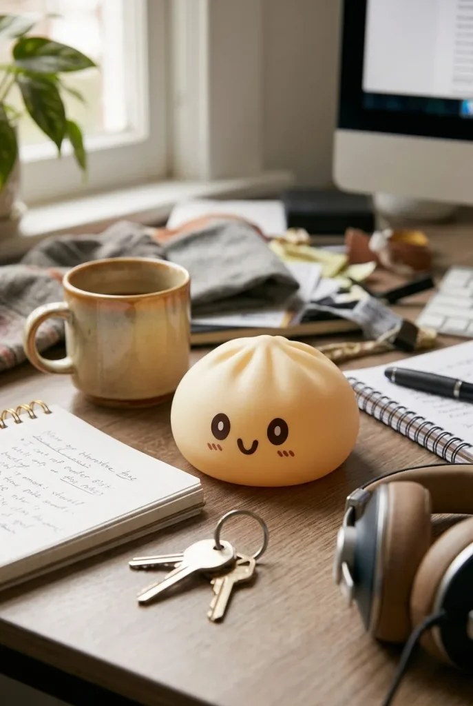 Giant Yellow Dumpling Squishy 15 cm työpöydällä — asiakaskuva