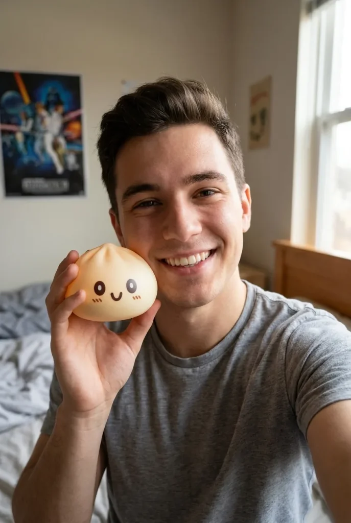 Giant Yellow Dumpling Squishy 15 cm kasvojen lähellä — asiakaskuva