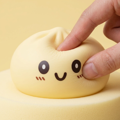 Giant Yellow Dumpling Squishy 15 cm puristettuna kädessä, squishy-materiaali