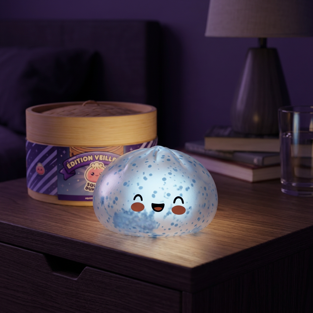 Dumpling Squishy Sparkle Jäänsininen tunnelmakuvassa työpöydällä