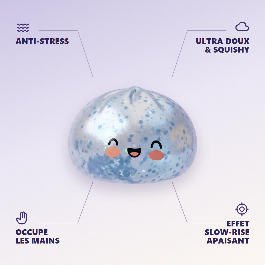 Dumpling Squishy Sparkle Jäänsininen — antistress, ultrapehmeä, slow-rise