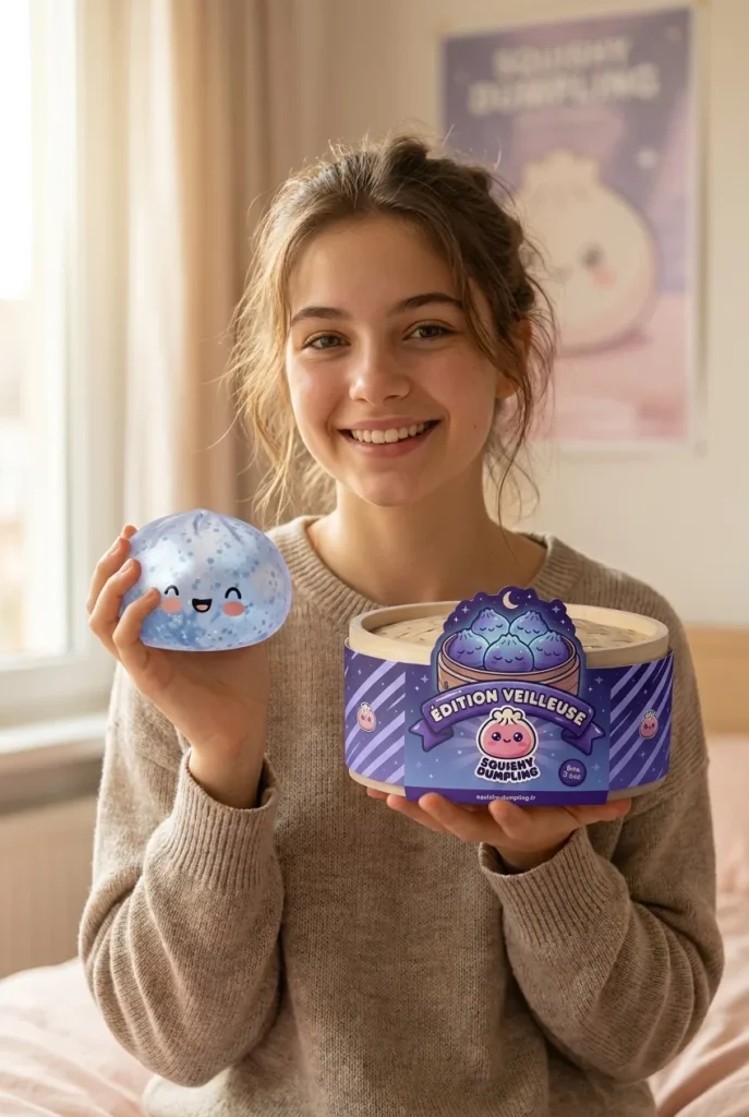 Dumpling Squishy Sparkle Jäänsininen ja bambutyylinen höyrykori — asiakaskuva
