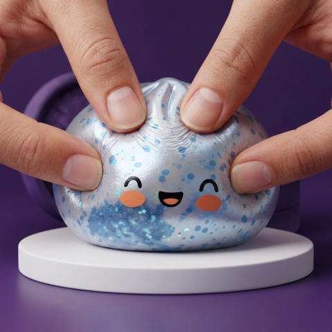 Dumpling Squishy Sparkle Jäänsininen puristettuna kädessä, squishy-materiaali