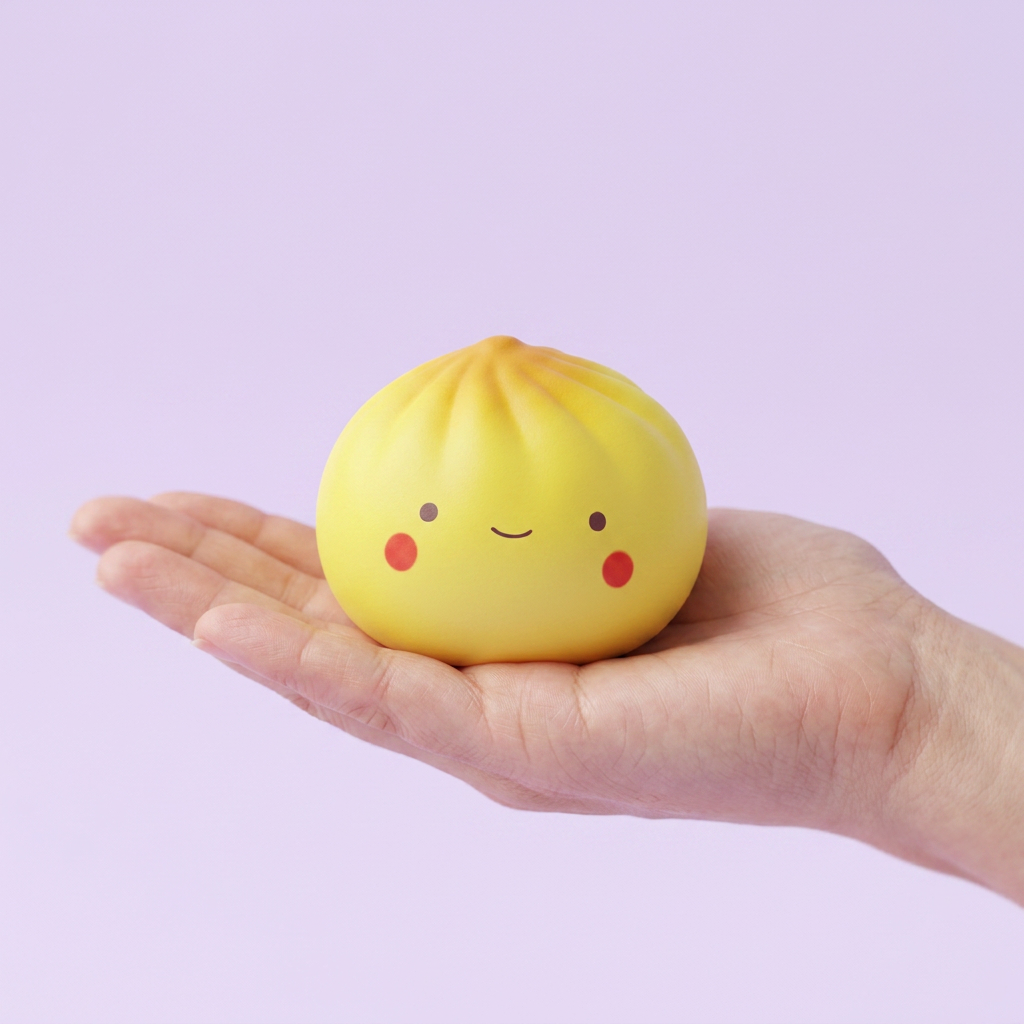 Dumpling Squishy Blind Box Mini 24 kpl -yllätyspakkaus kädessä — kokovertailu
