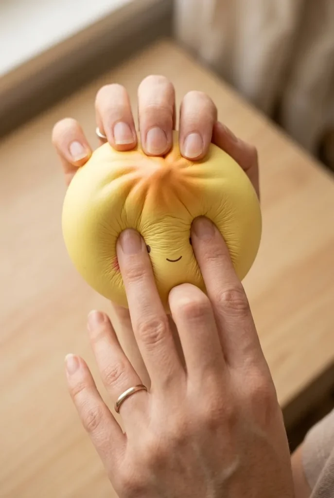 Dumpling Squishy Blind Box Mini 24 kpl -yllätyspakkaus puristuksessa