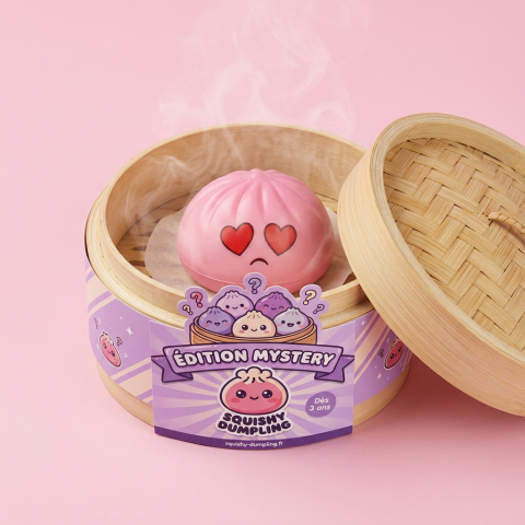 Mini Dumpling Squishy -yllätyspakkaus 3 kpl bambutyylisessä höyrytyskorissa