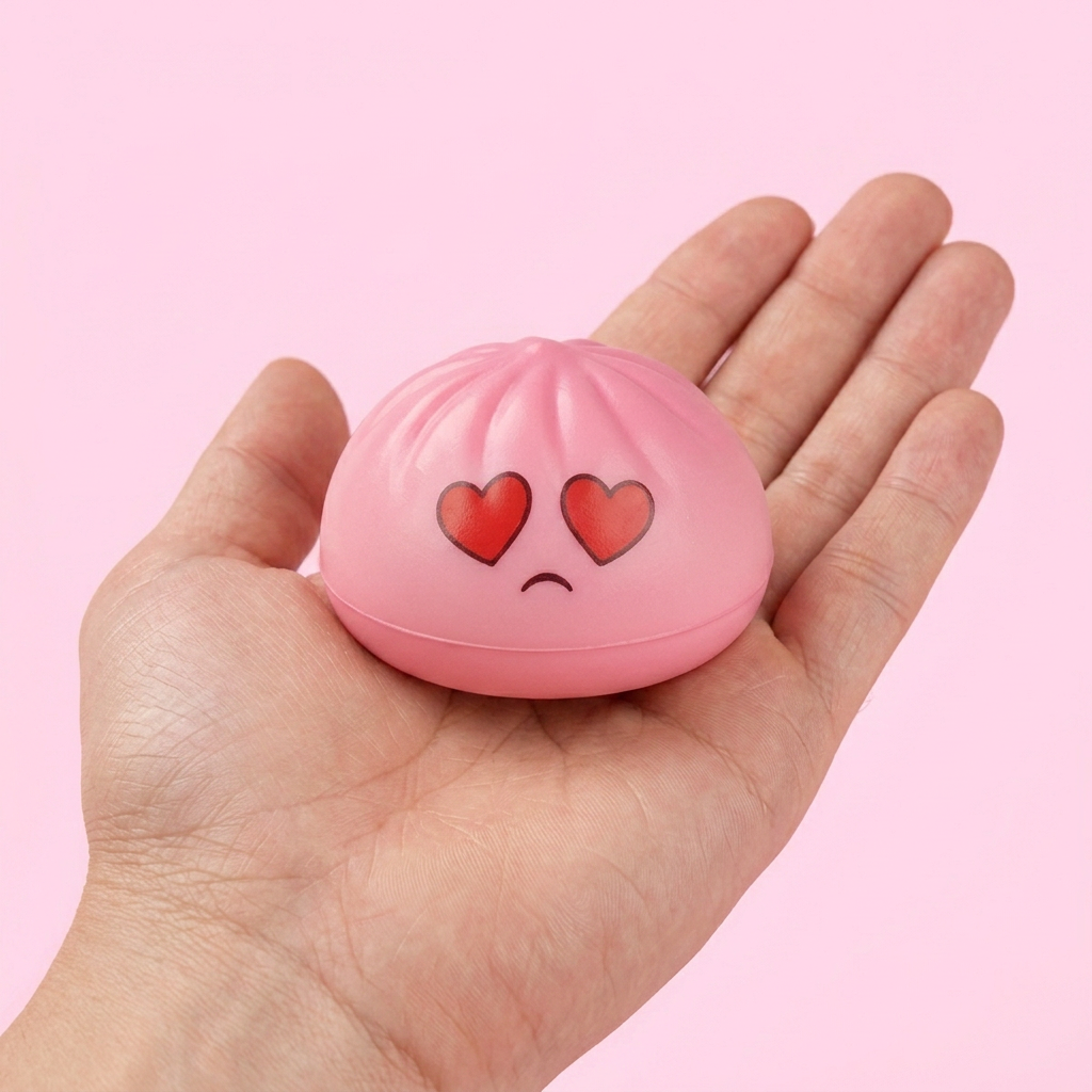Mini Dumpling Squishy -yllätyspakkaus 3 kpl kädessä — kokovertailu