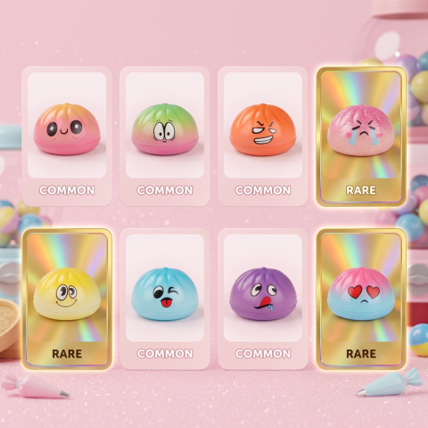 Mini Dumpling Squishy -yllätyspakkaus 3 kpl puristettuna kädessä