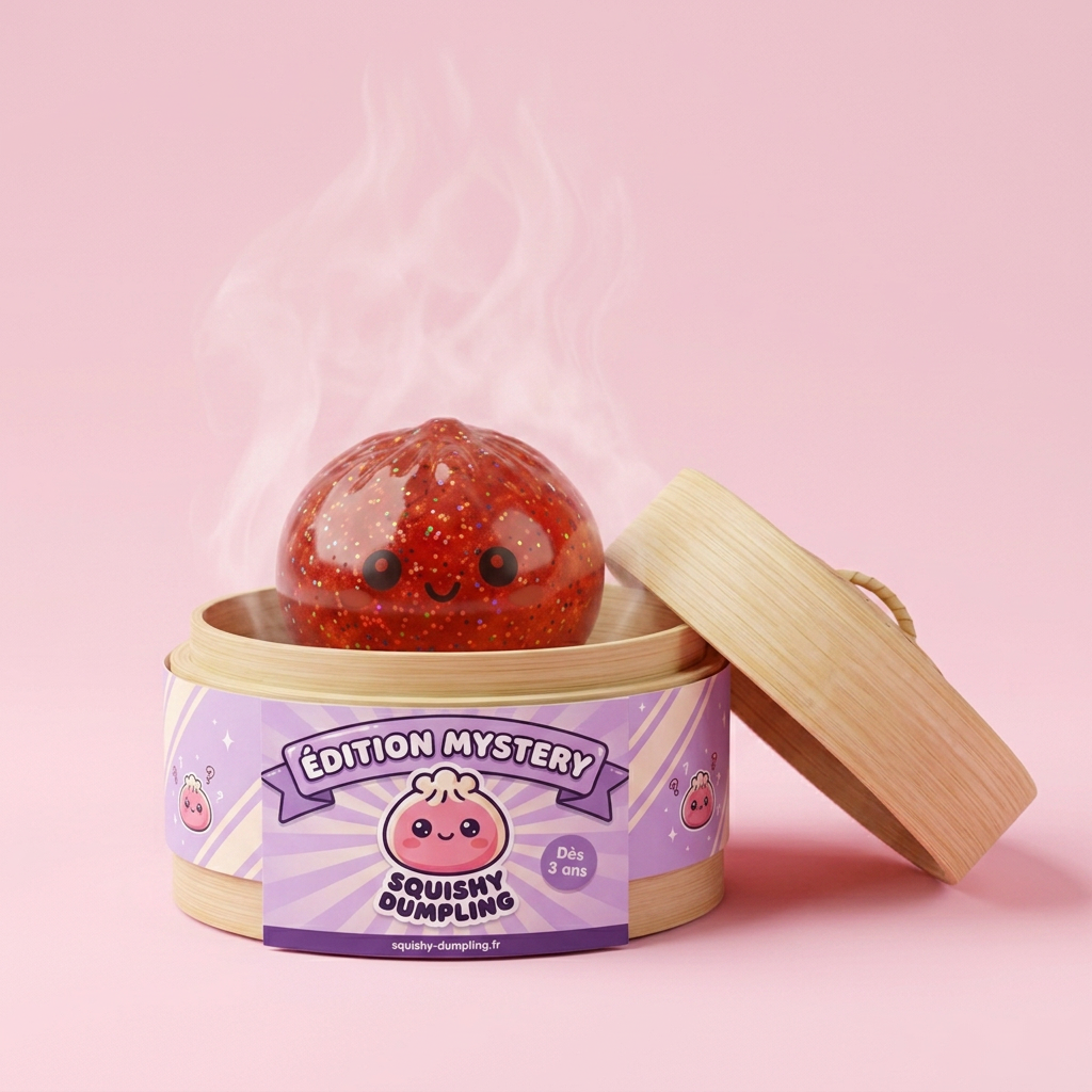 Mini Dumpling Squishy Metallinen Kiilto bambutyylisessä höyrykorirasiassaan