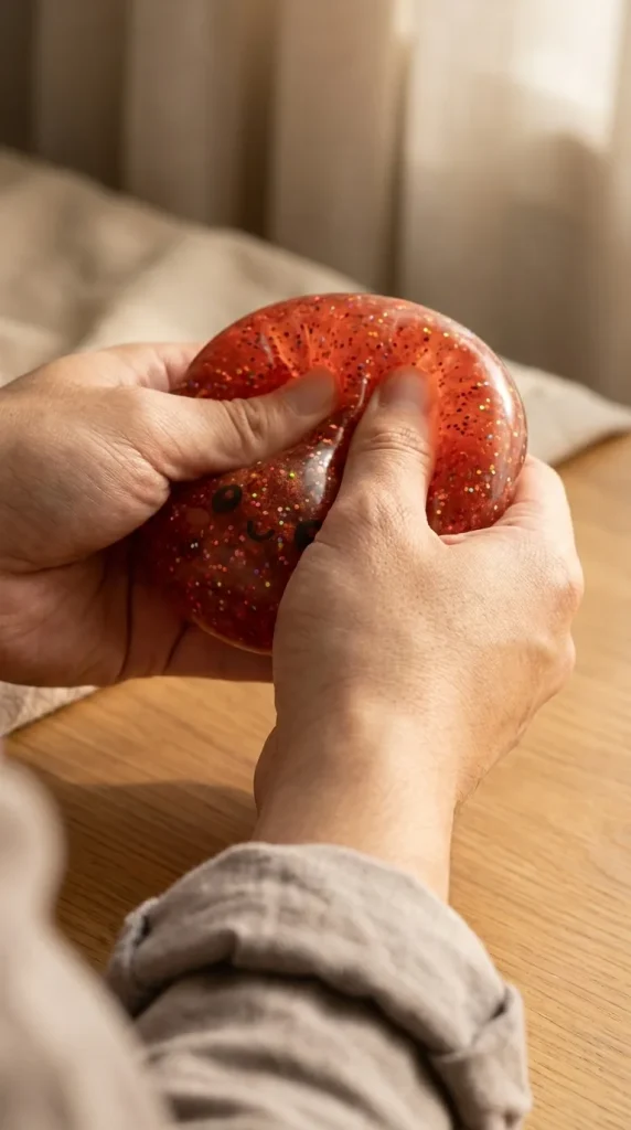 Mini Dumpling Squishy Metallinen Kiilto sormien välissä — asiakaskuva