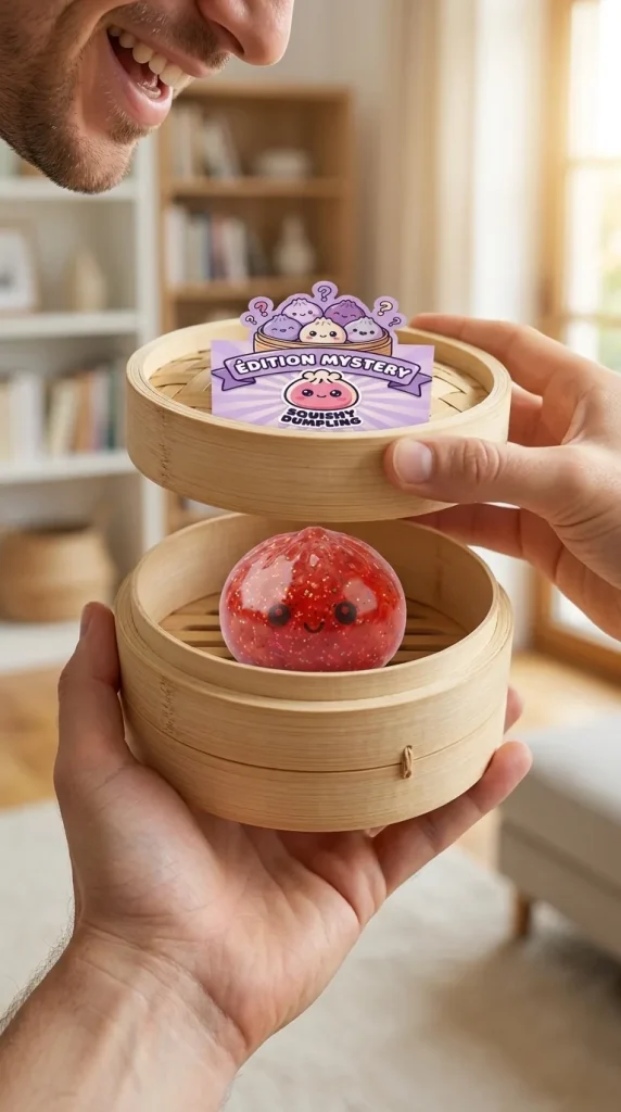 Mini Dumpling Squishy Metallinen Kiilto — unboxing, asiakaskuva