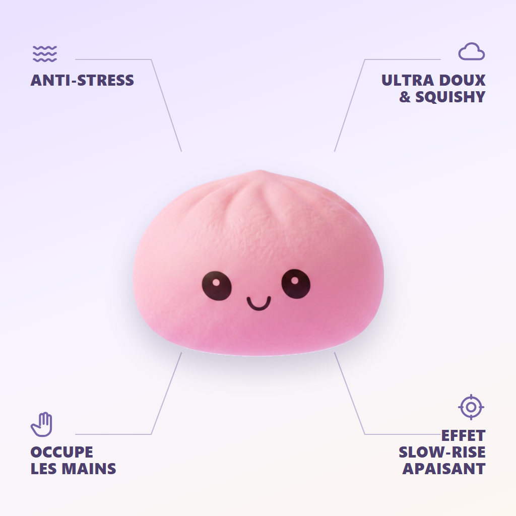 Mini Dumplings Squishy Mystery -yllätyspakkaus infografiikka: tärkeimmät edut
