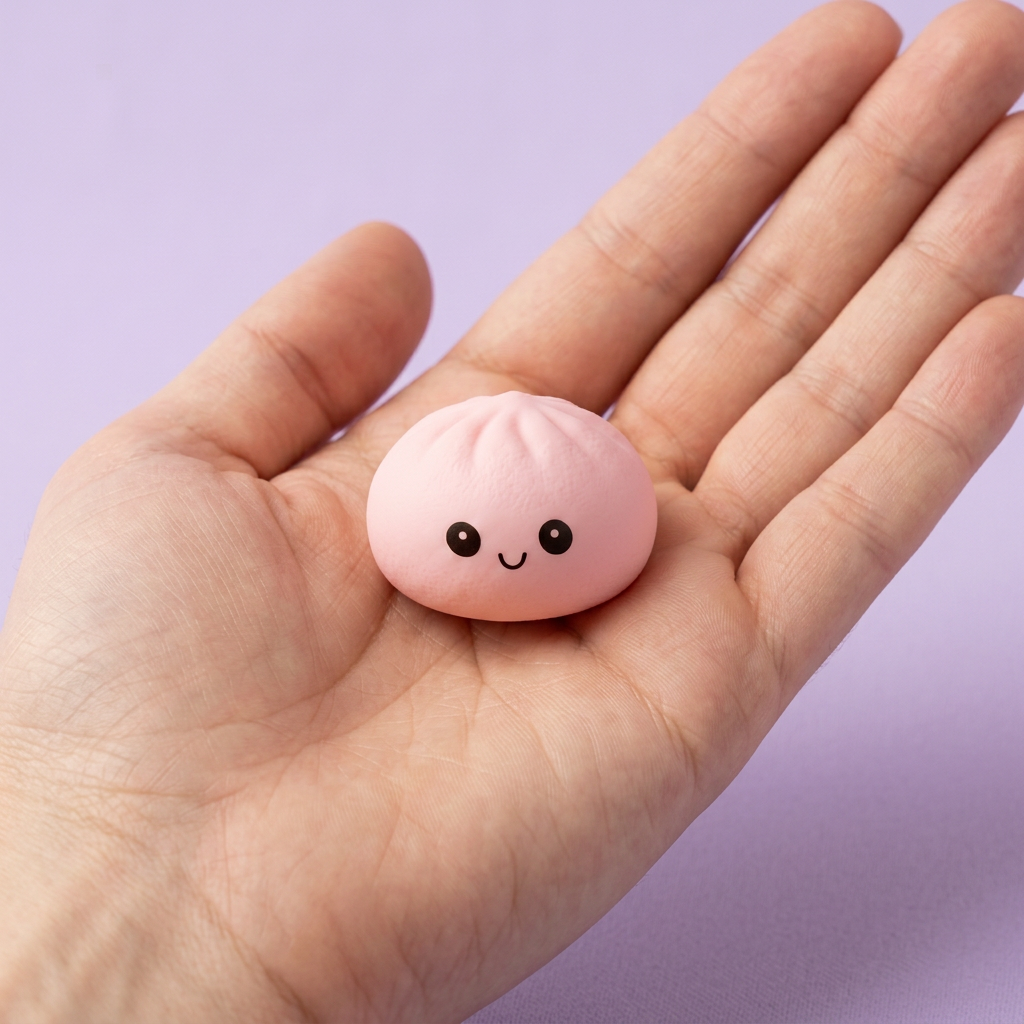 Mini Dumplings Squishy Mystery -yllätyspakkaus kädessä — kokovertailu