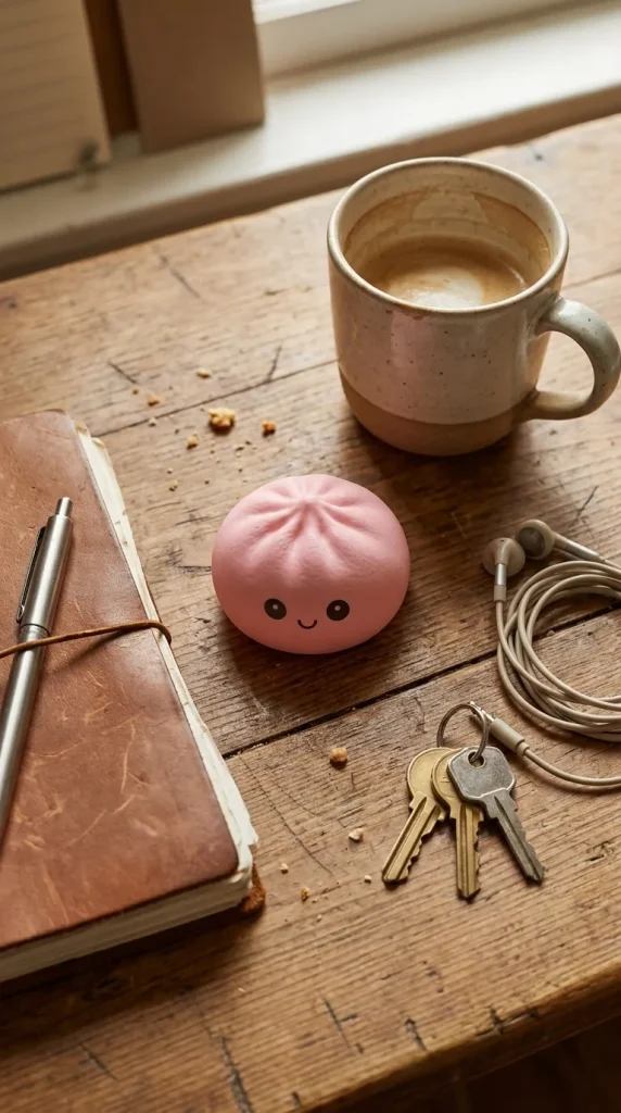 Mini Dumplings Squishy Mystery -yllätyspakkaus työpöydällä