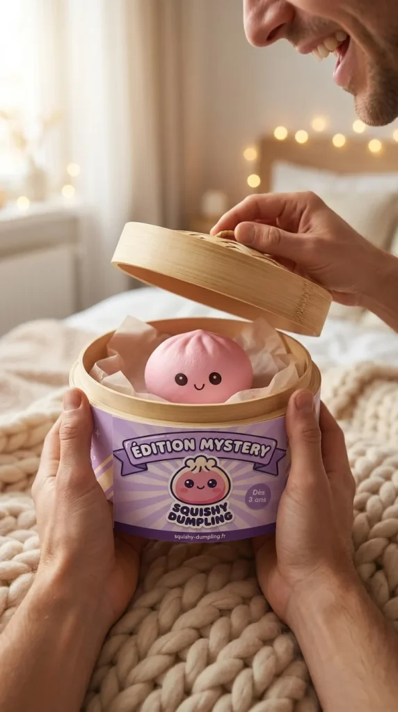 Mini Dumplings Squishy Mystery -yllätyspakkaus avauksen hetkellä