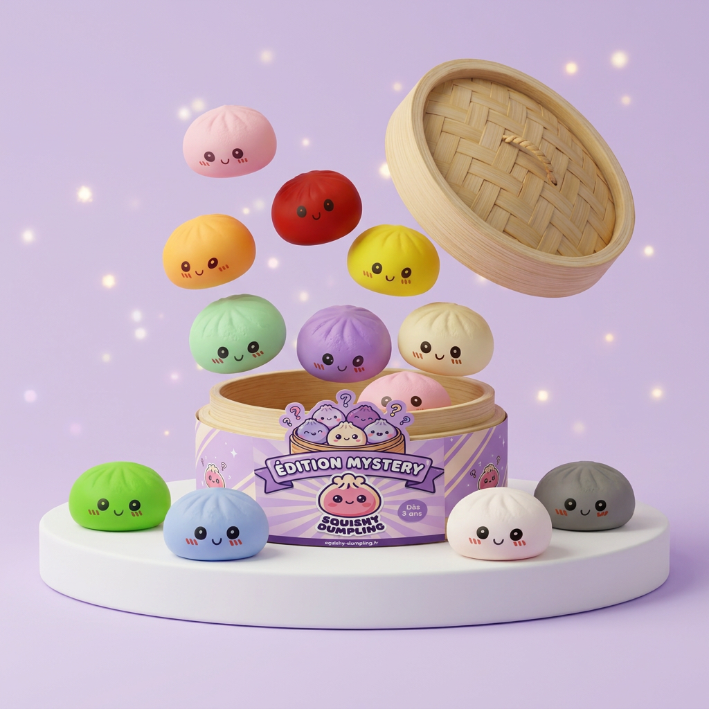 Mini Dumplings Squishy Mystery -yllätyspakkaus puristettuna kädessä