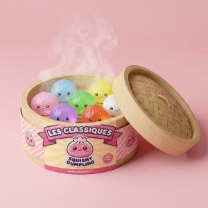 Mini Dumpling Squishy Sokeri, 7 kpl Bambukorissa bambutyylisessä höyrytyskorissa