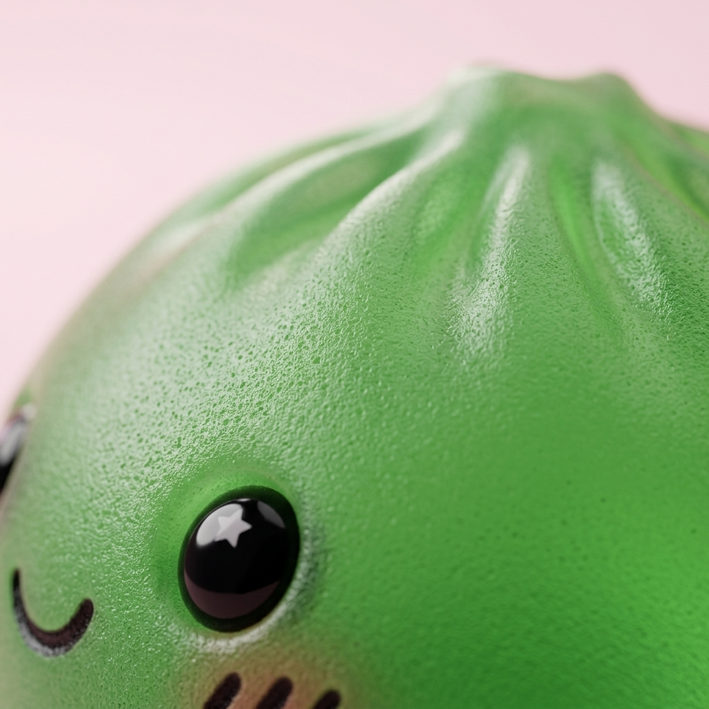 Mini Dumpling Squishy Sokeri, 7 kpl Bambukorissa makrokuva vaahdon pinnasta